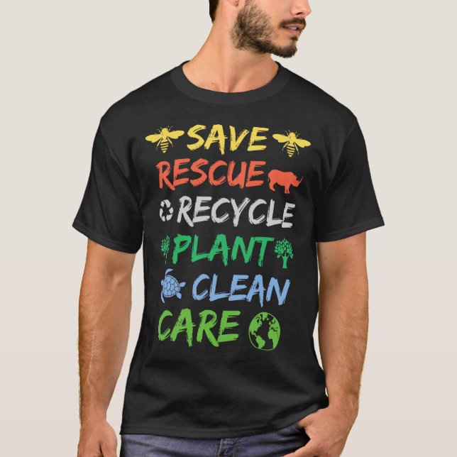 Spara Bees Rädding Animals Återvinna Earth Day Man T Shirt (Framsida)