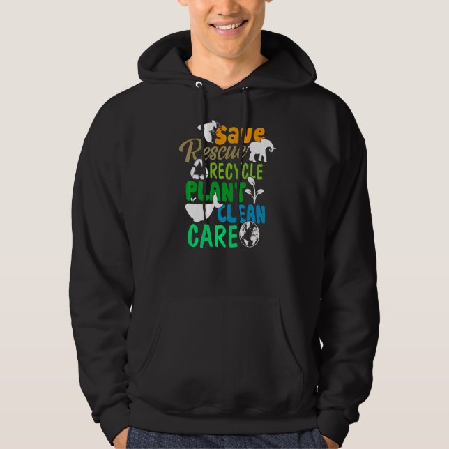 Spara Bees Rädding Animals Återvinna Plastic Earth Hoodie (Framsida)