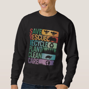 Spara Bees Rädding Animals Återvinna Plastic Earth Lång Ärmad Tröja