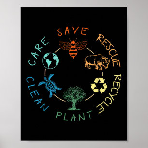 Spara Bees Rädding Animals Återvinna Plastic Earth Poster