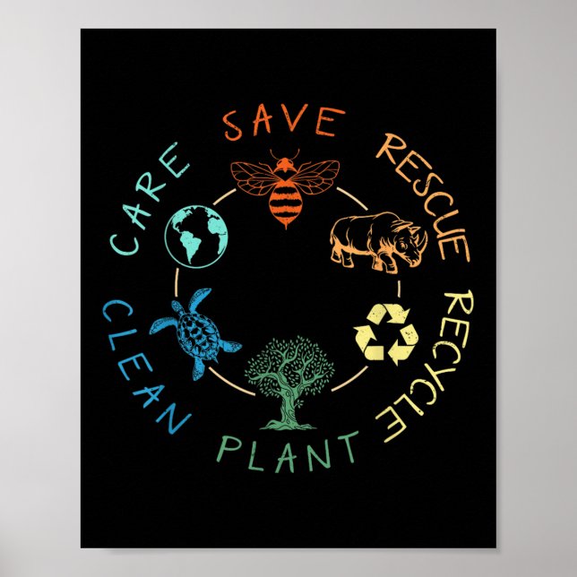 Spara Bees Rädding Animals Återvinna Plastic Earth Poster (Framsidan)