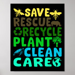 Spara Bees Rädding Animals Återvinna Plastic Earth Poster
