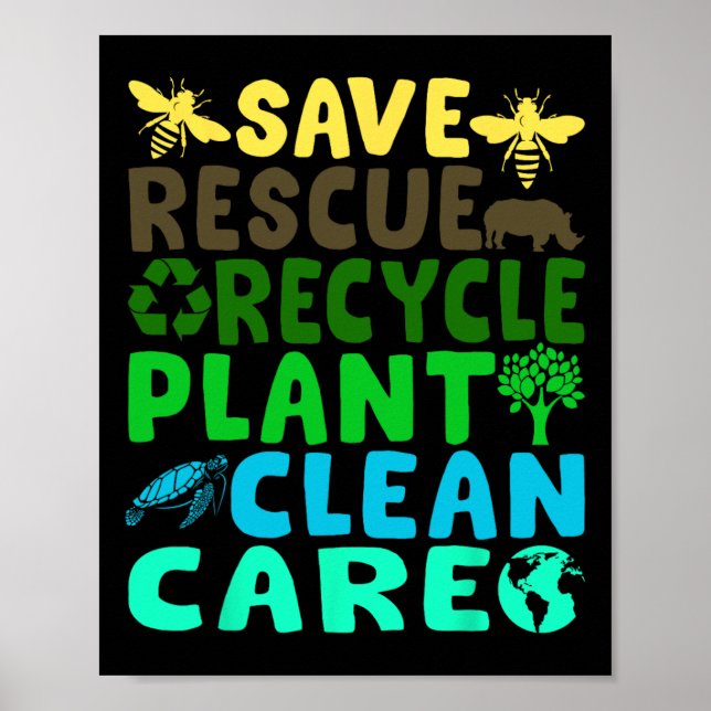 Spara Bees Rädding Animals Återvinna Plastic Earth Poster (Framsidan)