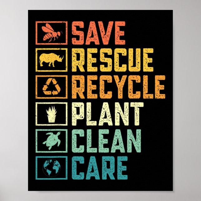 Spara Bees Rädding Animals Återvinna Plastic Earth Poster (Framsidan)