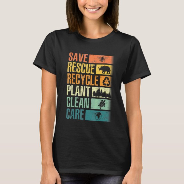 Spara Bees Rädding Animals Återvinna Plastic Earth T Shirt (Framsida)