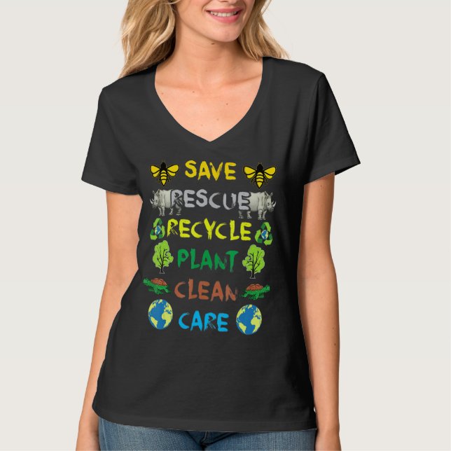 Spara Bees Rädding Animals Återvinna Plastic Earth T Shirt (Framsida)