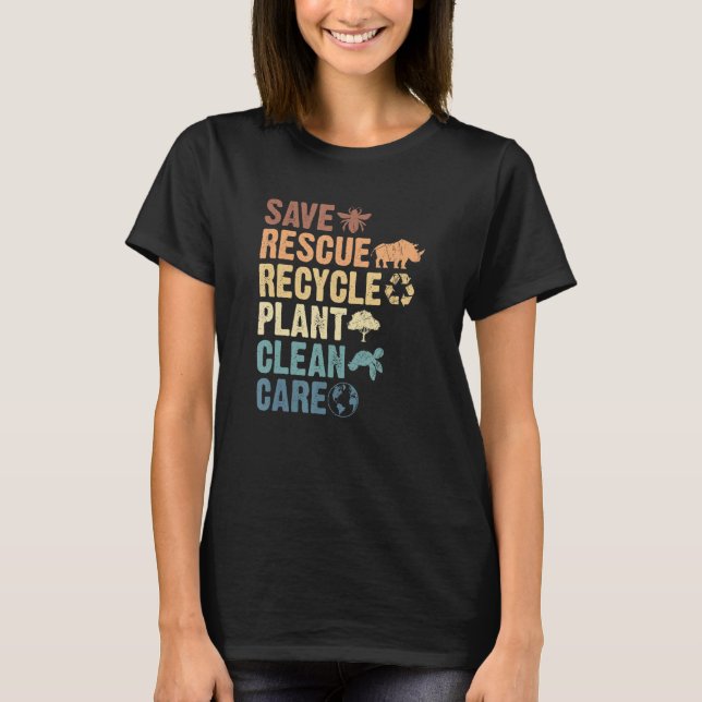 Spara Bees Rädding Animals Återvinna Plastic Earth T Shirt (Framsida)