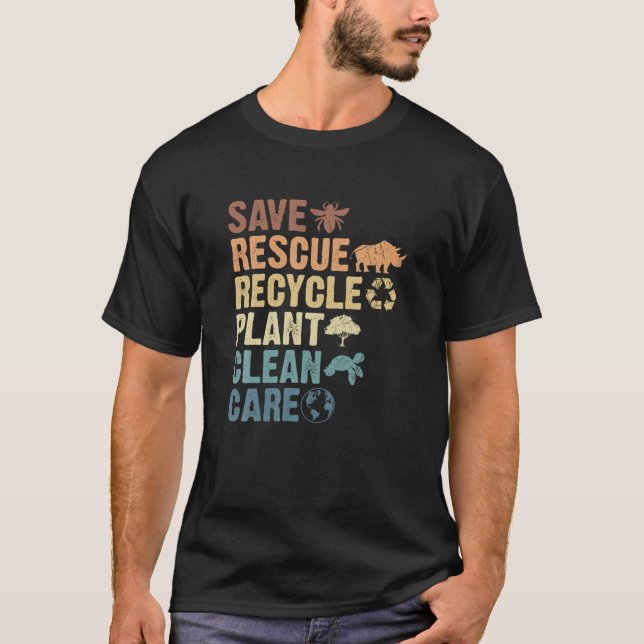 Spara Bees Rädding Animals Återvinna Plastic Earth T Shirt (Framsida)