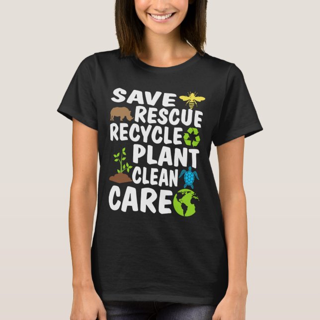 Spara Bees Rädding Animals Återvinna Plastic Earth T Shirt (Framsida)