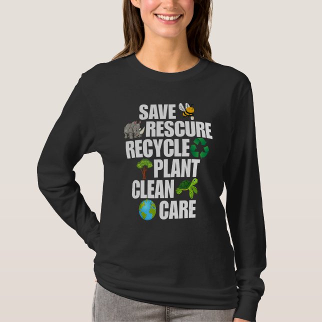 Spara Bees Rädding Animals Återvinna Plastic Earth T Shirt (Framsida)