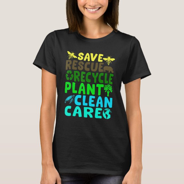 Spara Bees Rädding Animals Återvinna Plastic Earth T Shirt (Framsida)