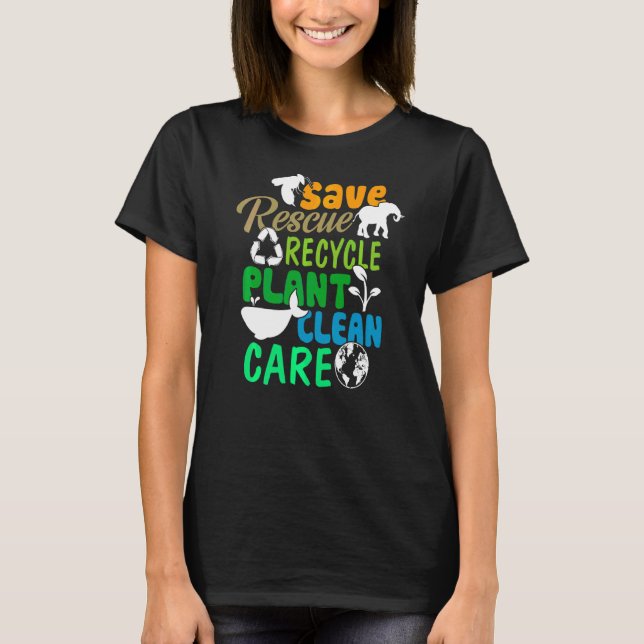 Spara Bees Rädding Animals Återvinna Plastic Earth T Shirt (Framsida)