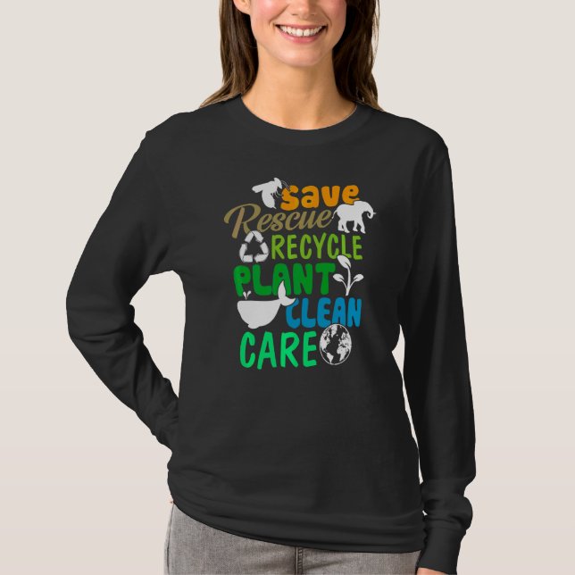 Spara Bees Rädding Animals Återvinna Plastic Earth T Shirt (Framsida)