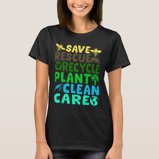 Spara Bees Rädding Animals Återvinna Plastic Earth T Shirt (Framsida)