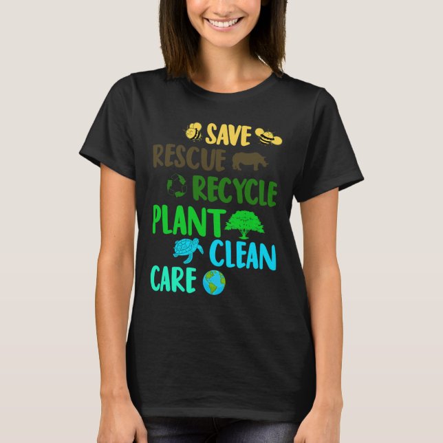 Spara Bees Rädding Animals Återvinna Plastic Earth T Shirt (Framsida)