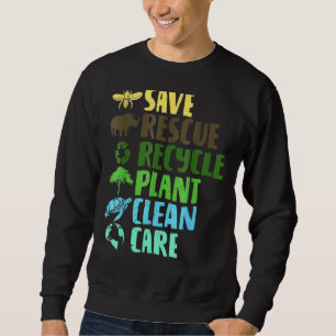 Spara Bes Rädding Animals Återvinna Plastict Earth Lång Ärmad Tröja