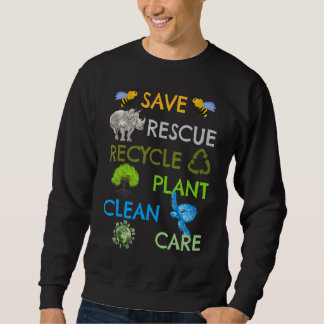 Spara Bes Rädding Animals Återvinna Plastict Earth Lång Ärmad Tröja