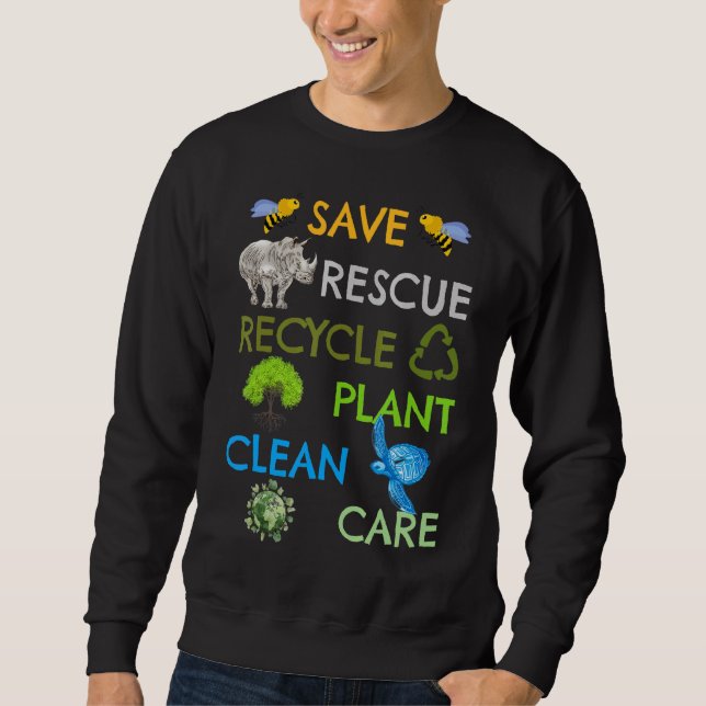 Spara Bes Rädding Animals Återvinna Plastict Earth Lång Ärmad Tröja (Framsida)