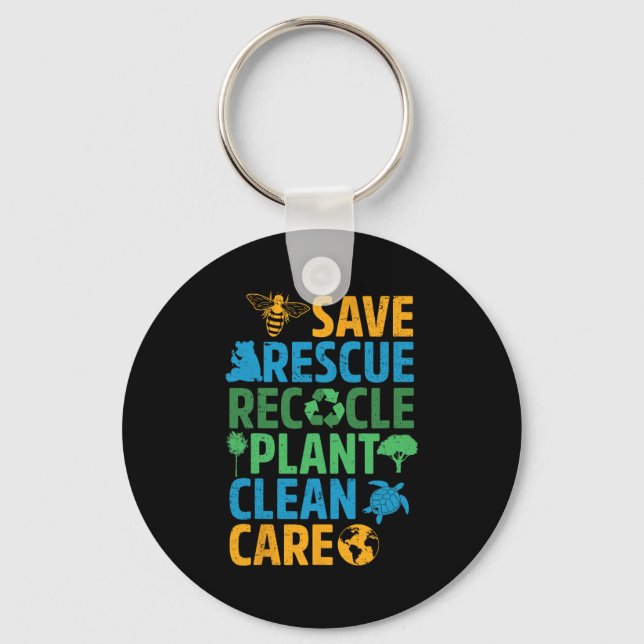 Spara Bes Rädding Animals Återvinna Plastict Earth Nyckelring (Framsida)