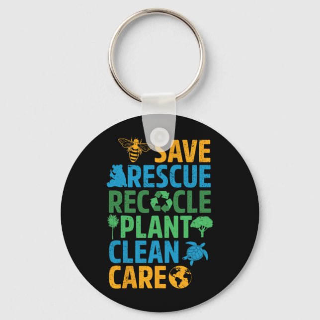 Spara Bes Rädding Animals Återvinna Plastict Earth Nyckelring (Framsida)