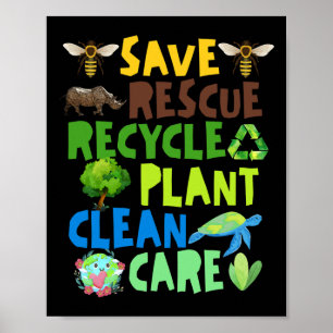 Spara Bes Rädding Animals Återvinna Plastict Earth Poster