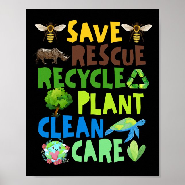 Spara Bes Rädding Animals Återvinna Plastict Earth Poster (Framsidan)
