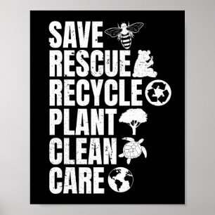Spara Bes Rädding Animals Återvinna Plastict Earth Poster