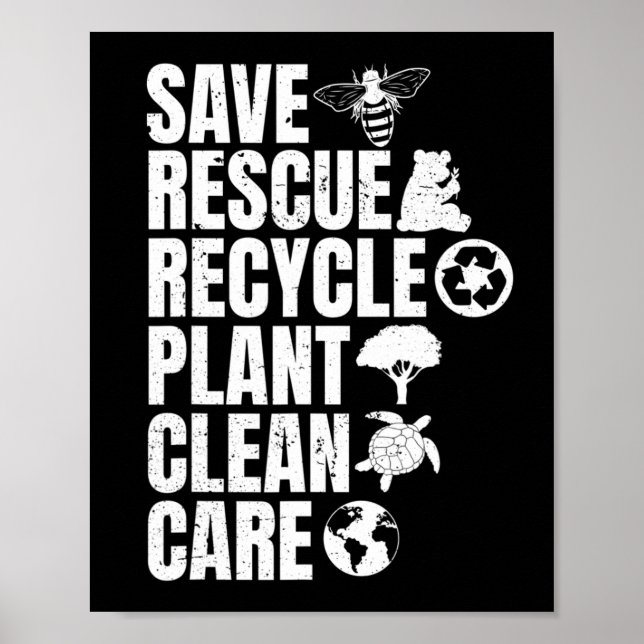 Spara Bes Rädding Animals Återvinna Plastict Earth Poster (Framsidan)