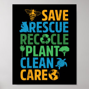 Spara Bes Rädding Animals Återvinna Plastict Earth Poster