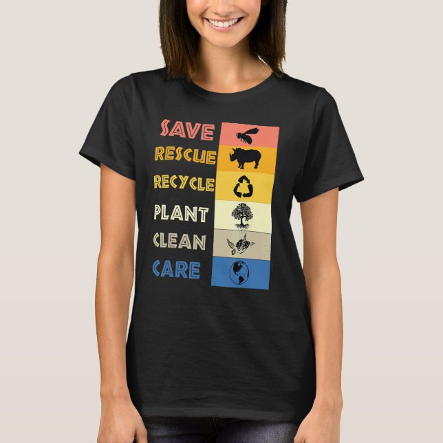 Spara Bes Rädding Animals Återvinna Plastict Earth T Shirt (Framsida)