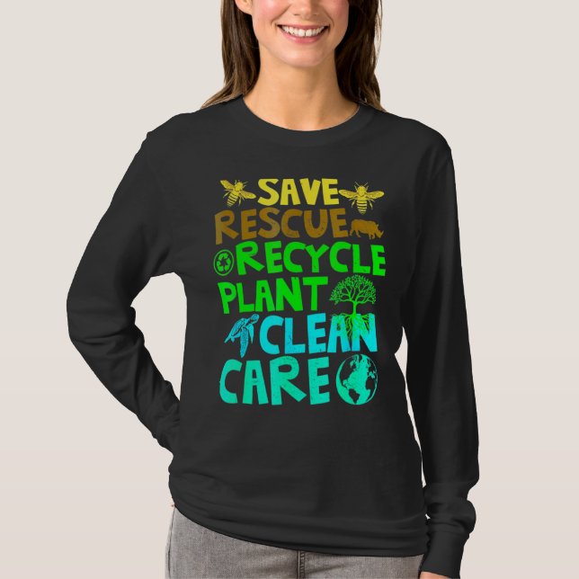 Spara Bes Rädding Animals Återvinna Plastict Earth T Shirt (Framsida)