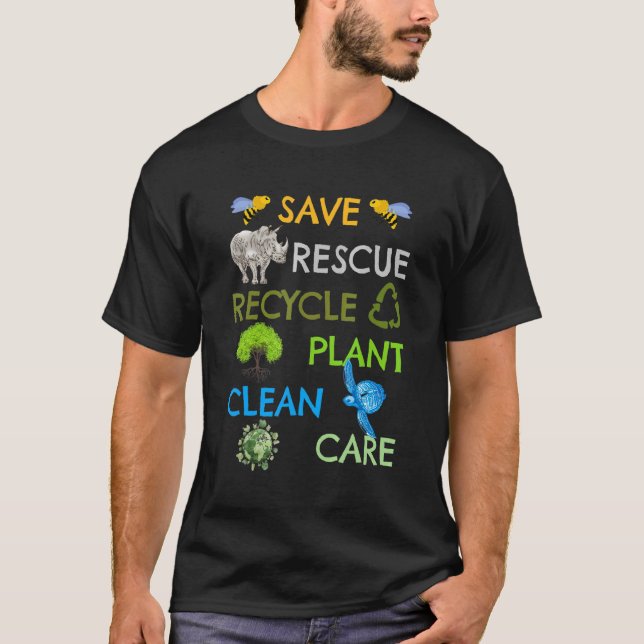 Spara Bes Rädding Animals Återvinna Plastict Earth T Shirt (Framsida)