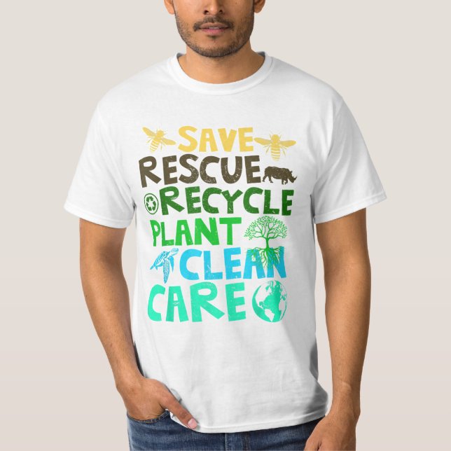 Spara Bes Rädding Animals Återvinna Plastict Earth T Shirt (Framsida)