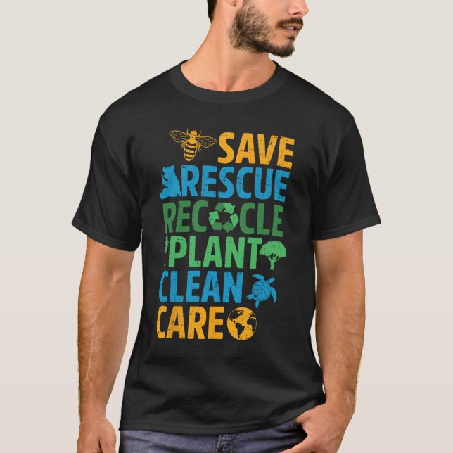Spara Bes Rädding Animals Återvinna Plastict Earth T Shirt (Framsida)