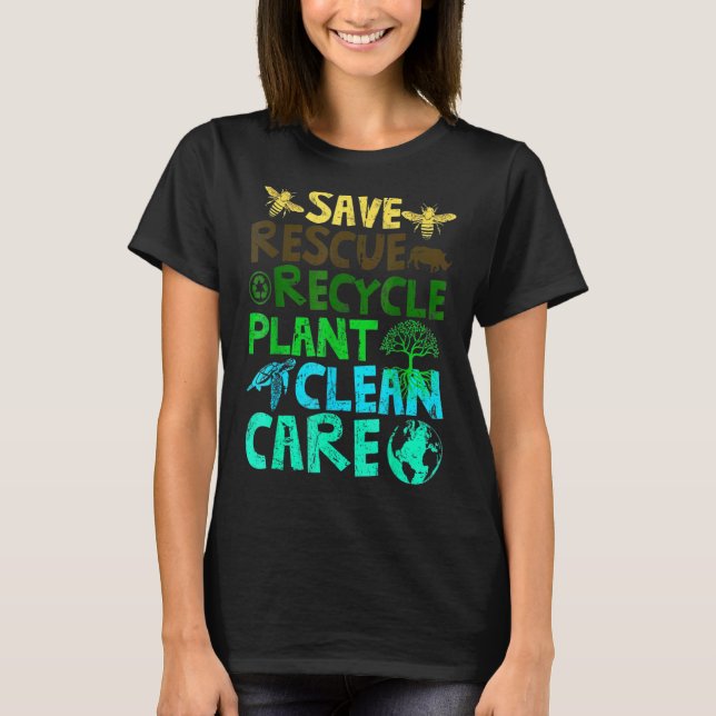 Spara Bes Rädding Animals Återvinna Plastict Earth T Shirt (Framsida)