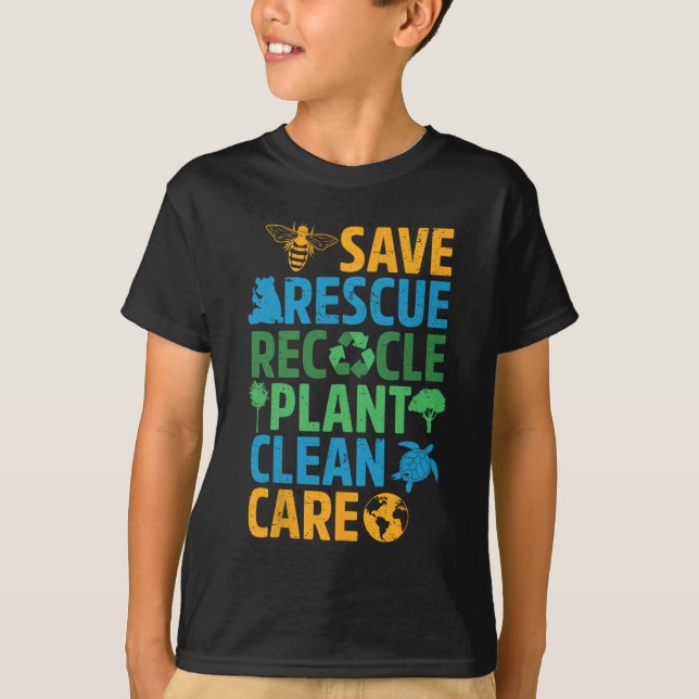 Spara Bes Rädding Animals Återvinna Plastict Earth T Shirt (Framsida)