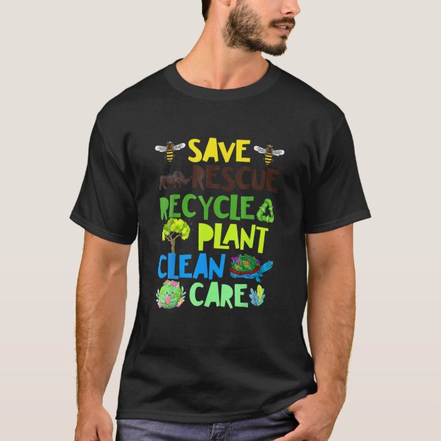 Spara Bes Rädding Animals Återvinna Plastict Earth T Shirt (Framsida)