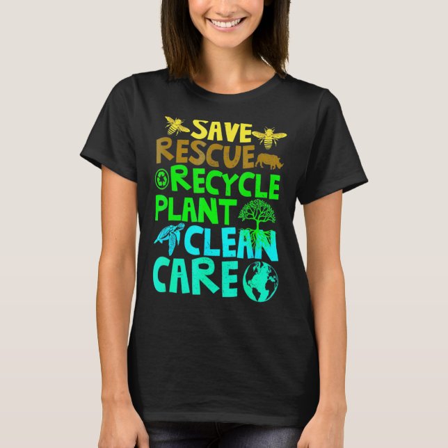 Spara Bes Rädding Animals Återvinna Plastict Earth T Shirt (Framsida)