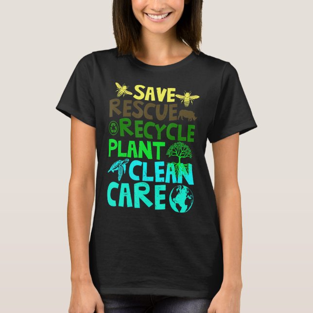 Spara Bes Rädding Animals Återvinna Plastict Earth T Shirt (Framsida)