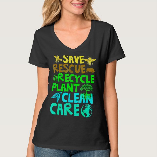 Spara Bes Rädding Animals Återvinna Plastict Earth T Shirt (Framsida)