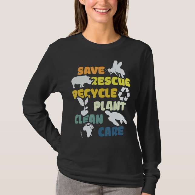 Spara Bes Rädding Animals Återvunnen Plastic Earth T Shirt (Framsida)