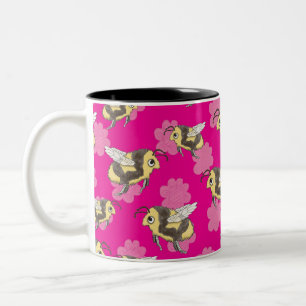 Spara bin-mugg på rosa blommig bakgrund Två-Tonad mugg