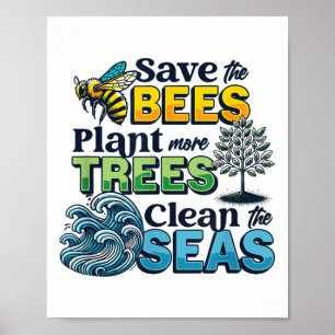Spara bin Plantera träd Rena havet Miljöproffs Poster