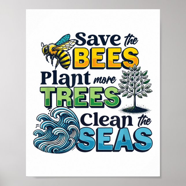 Spara bin Plantera träd Rena havet Miljöproffs Poster (Framsidan)
