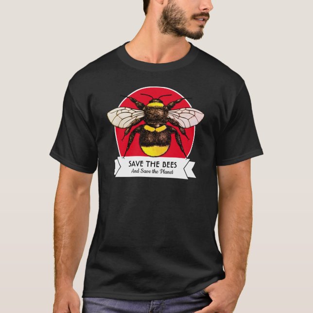Spara bina och räddade planeten den Retro humlan T Shirt (Framsida)