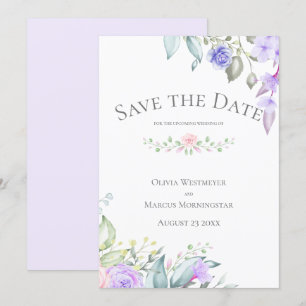 Spara Bleken Date Lilac och Rosa Flowers Inbjudningar