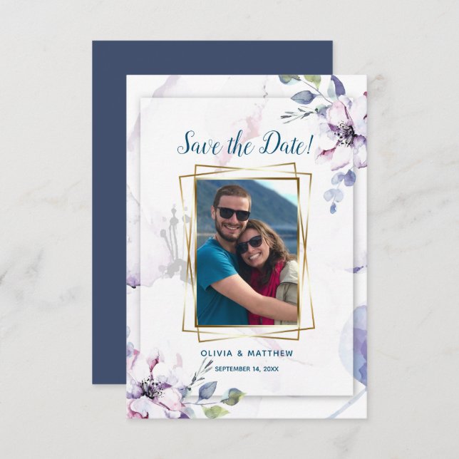 Spara Blommarna Datumvattenfärg för  äpple Inbjudningar (Fram/baksida)