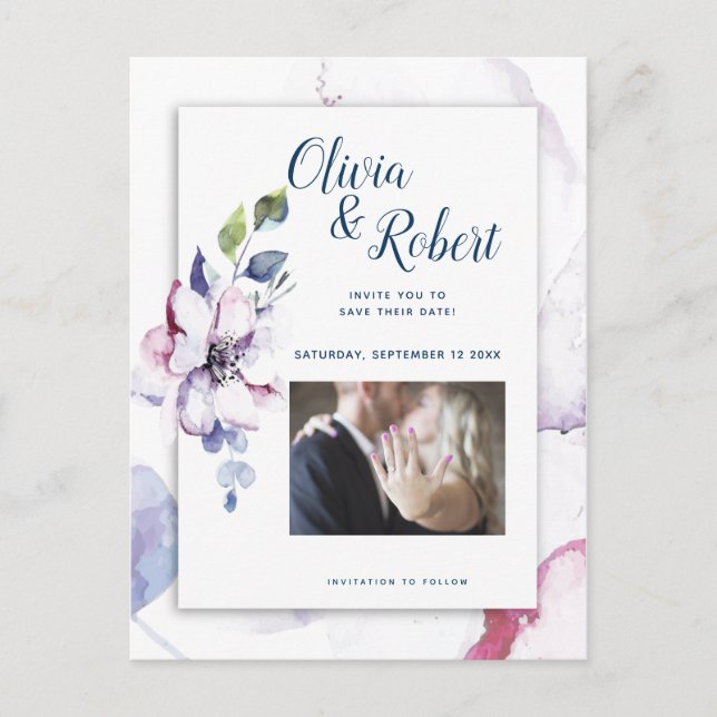 Spara Blommarna för datumvattenfärgsäpple med foto Vykort (Framsida)