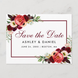 Spara Blommigten Burgundy-datum Meddelande Vykort