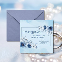 Spara Blommigten Date Bröllop Blue Watercolor Inbjudningar